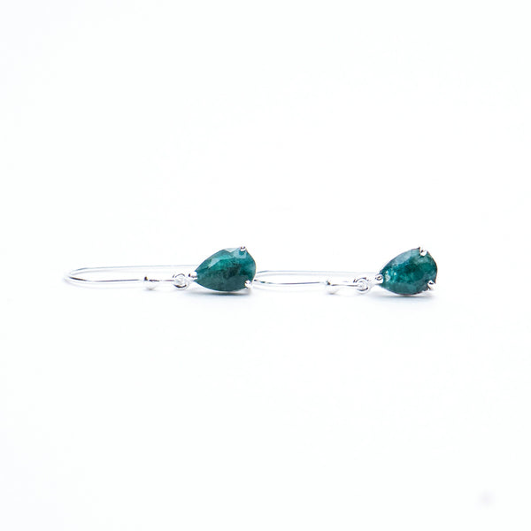 Emerald Silver Teardrop Earrings