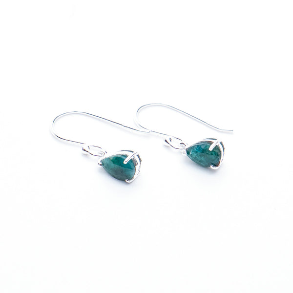 Emerald Silver Teardrop Earrings