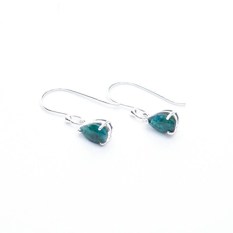 Emerald Silver Teardrop Earrings