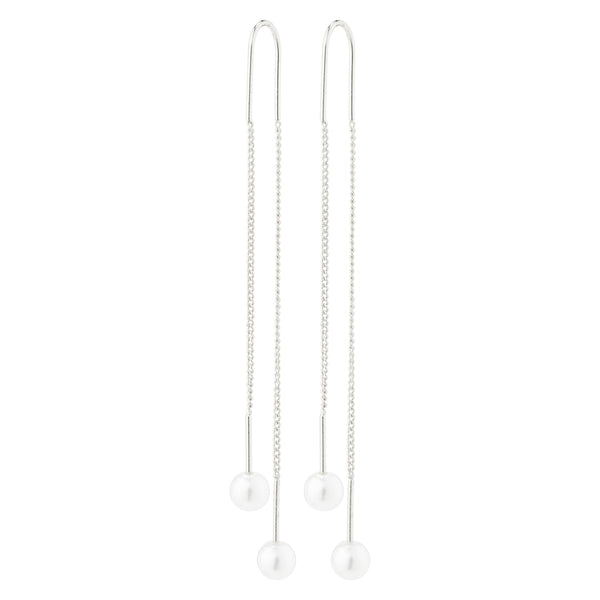 Euonia Silver Plated Pull Through Pearl Earrings