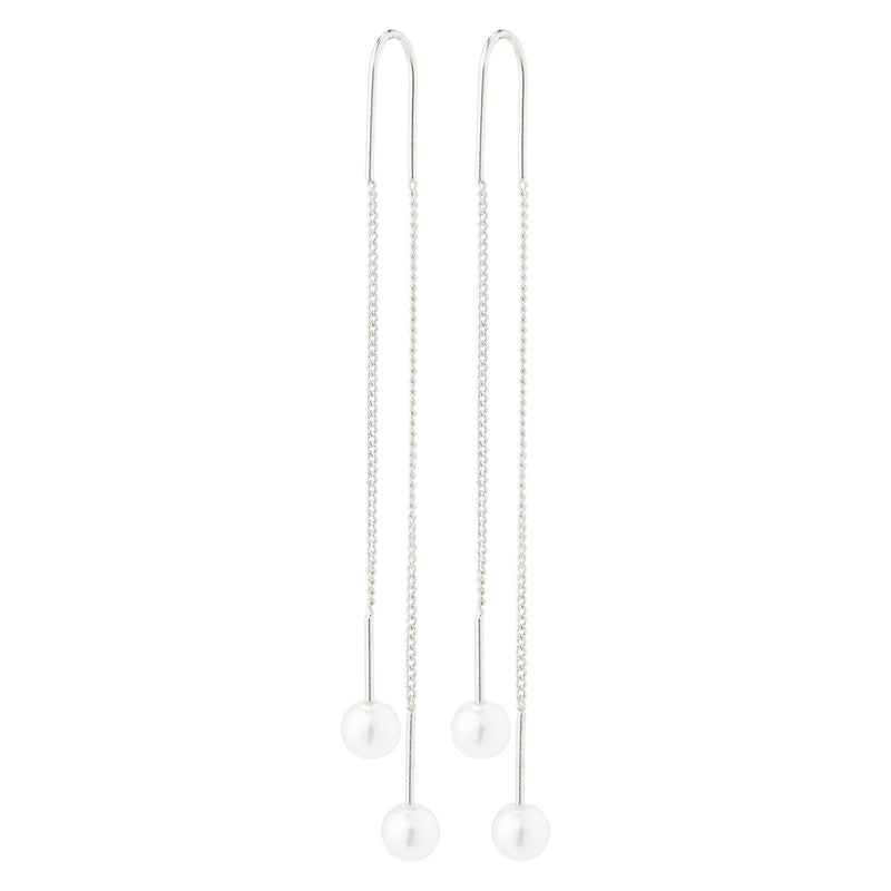 Euonia Silver Plated Pull Through Pearl Earrings