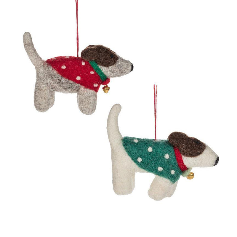 Felted Dog in Coat Ornament