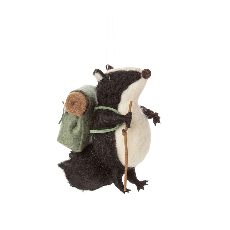 Felted Badger with Backpack Ornament