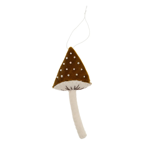 Brown Felt Mushroom Ornament with Beads