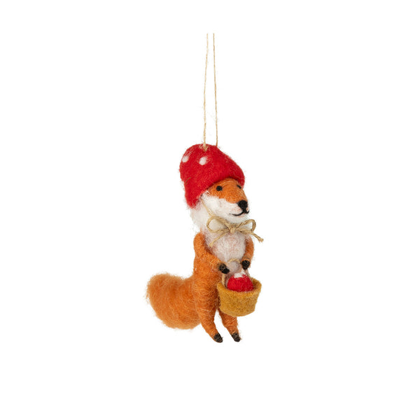 Felt Fox with Mushroom Hat Ornament