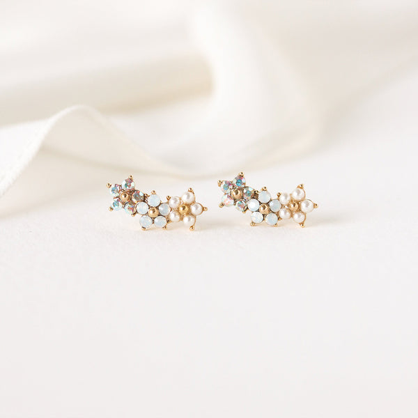 Gold Plated Floral Climber Earrings