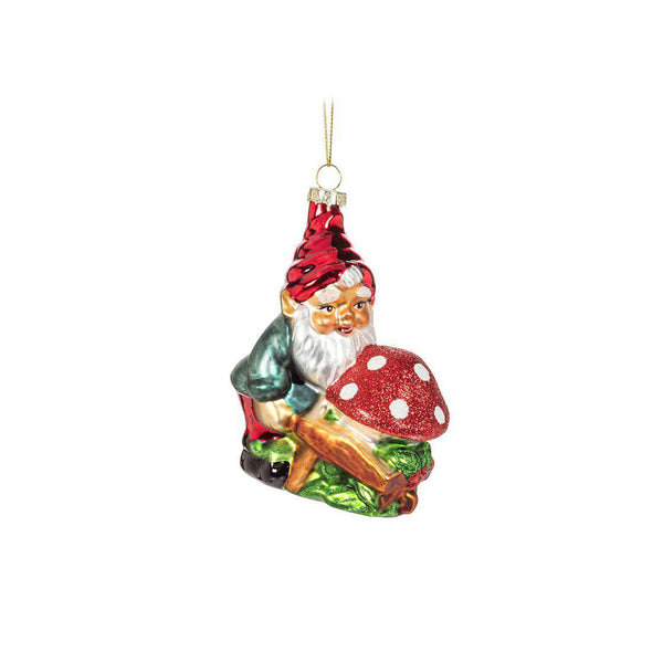 Garden Gnome with Mushroom Ornament