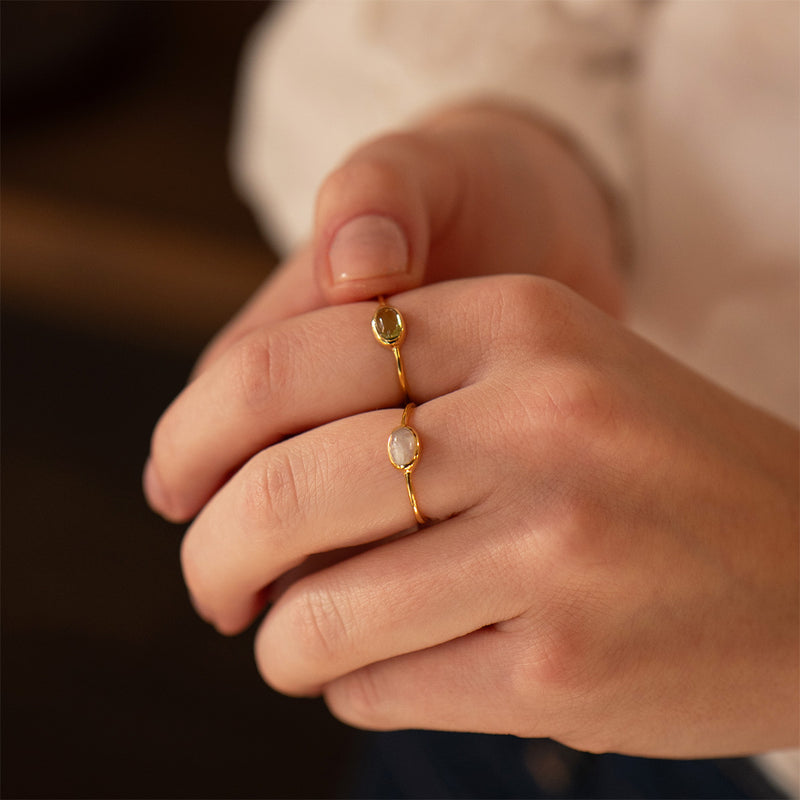 Gold Plated Rainbow Moonstone Oval Ring
