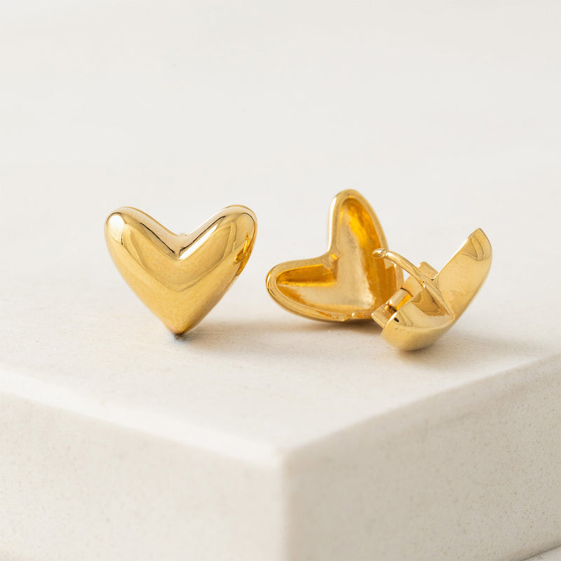 Gold Plated Heart Puff Hoop Earrings