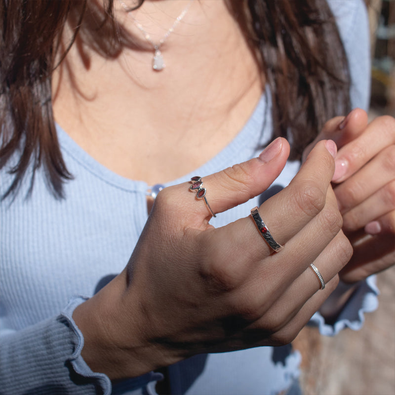 Hammered Silver Band with Gemstone