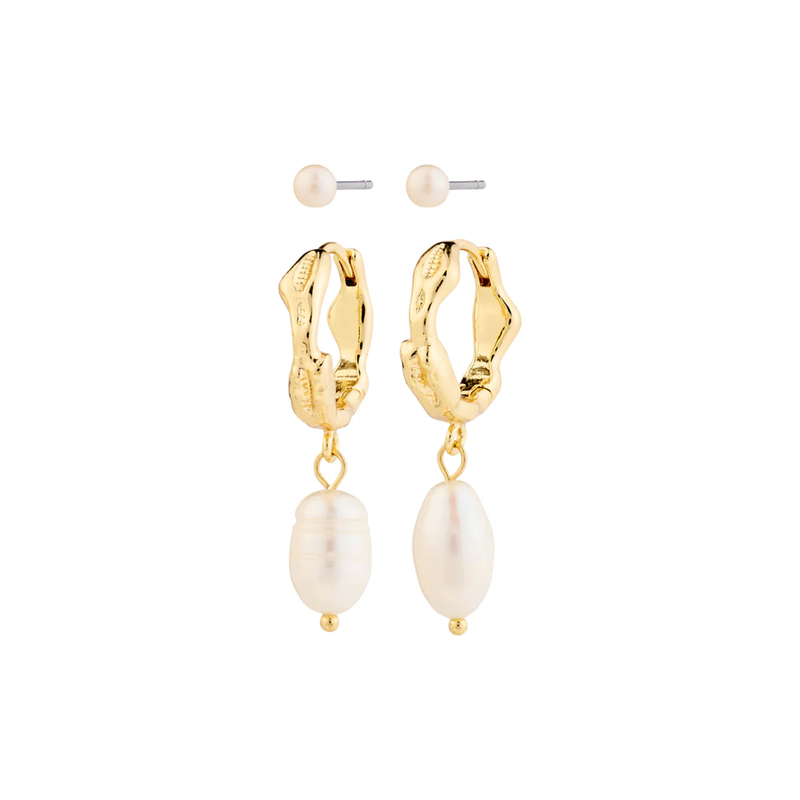 Jonne Gold Plated Pearl Hoops & Stud Earrings Set