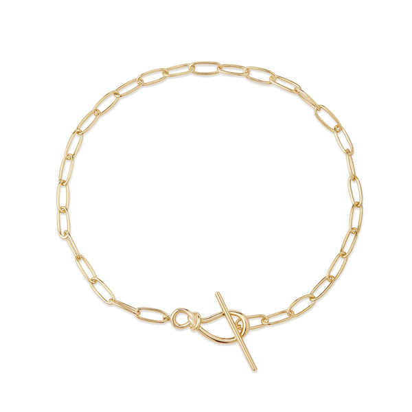 Gold Plated Knot Toggle & Paperclip Bracelet