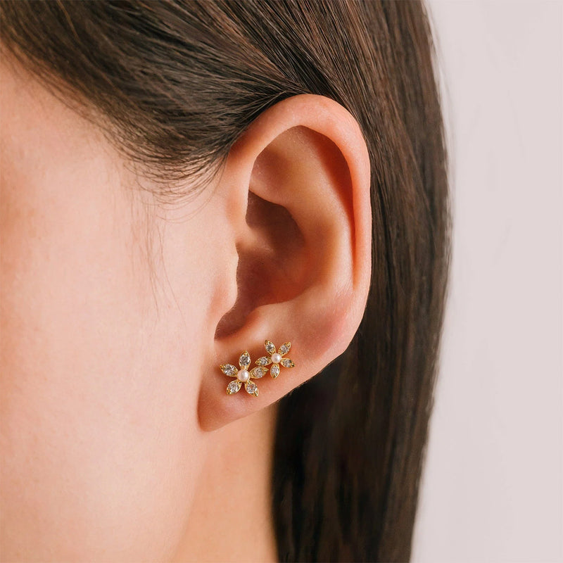 Gold Plated Lily Climber Earrings