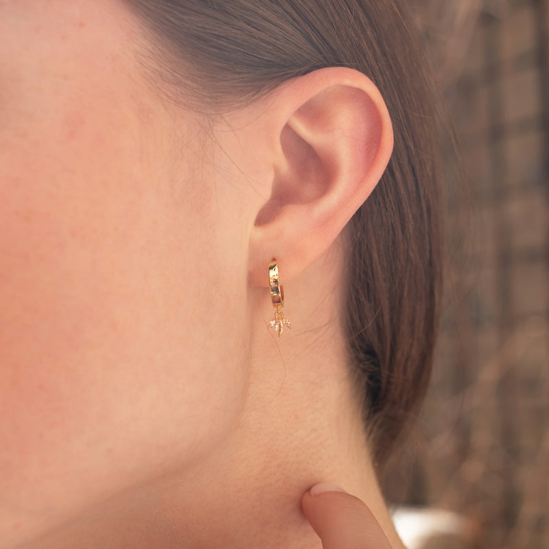 Gold Tiara Huggie Drop Hoop Earrings
