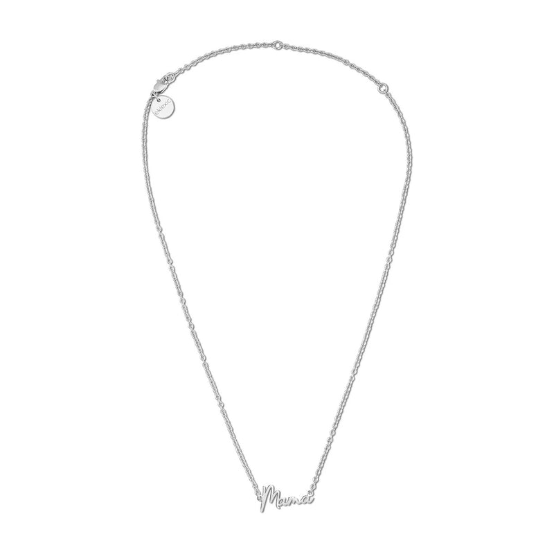 Rhodium Plated Dainty Script Mama Necklace