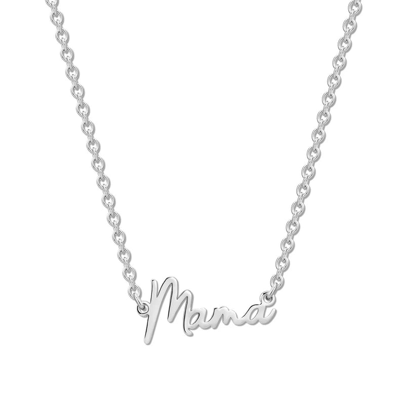 Rhodium Plated Dainty Script Mama Necklace