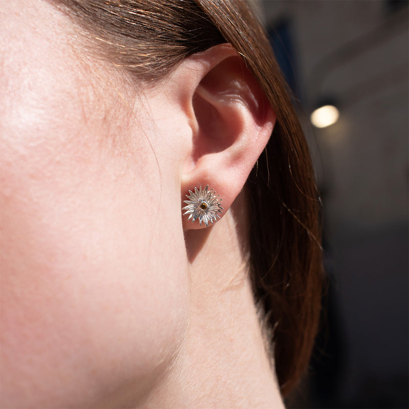 Silver Dahlia Studs with Citrine