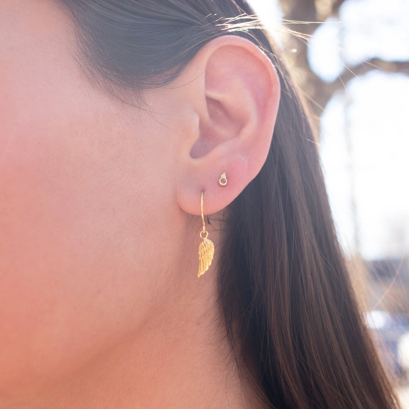 Silver Tiny Drop Wing Earrings