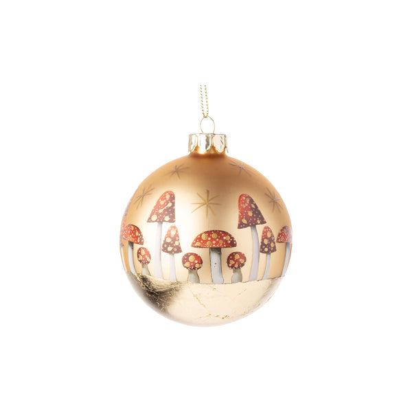 Golden Bulb Ornament with Mushrooms