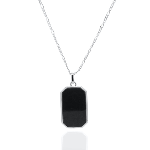 Silver Black Onyx Tag Necklace