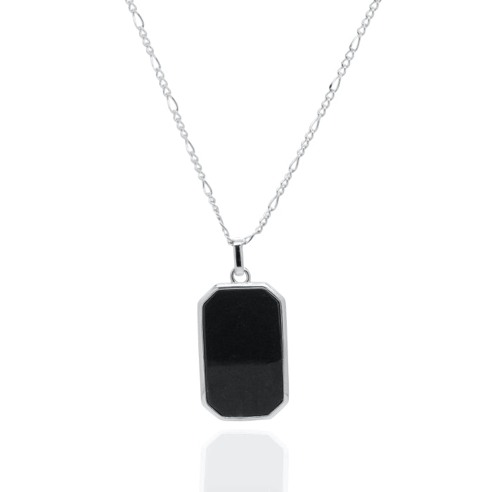 Silver Black Onyx Tag Necklace