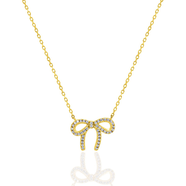 Gold Vermeil CZ Ribbon Bow Necklace