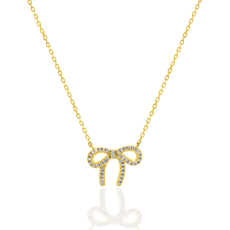Gold Vermeil CZ Ribbon Bow Necklace