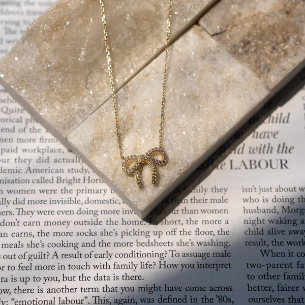 Gold Vermeil CZ Ribbon Bow Necklace