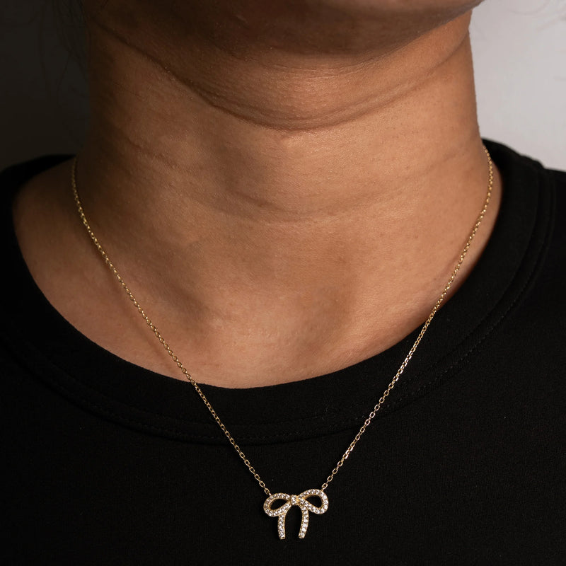 Gold Vermeil CZ Ribbon Bow Necklace