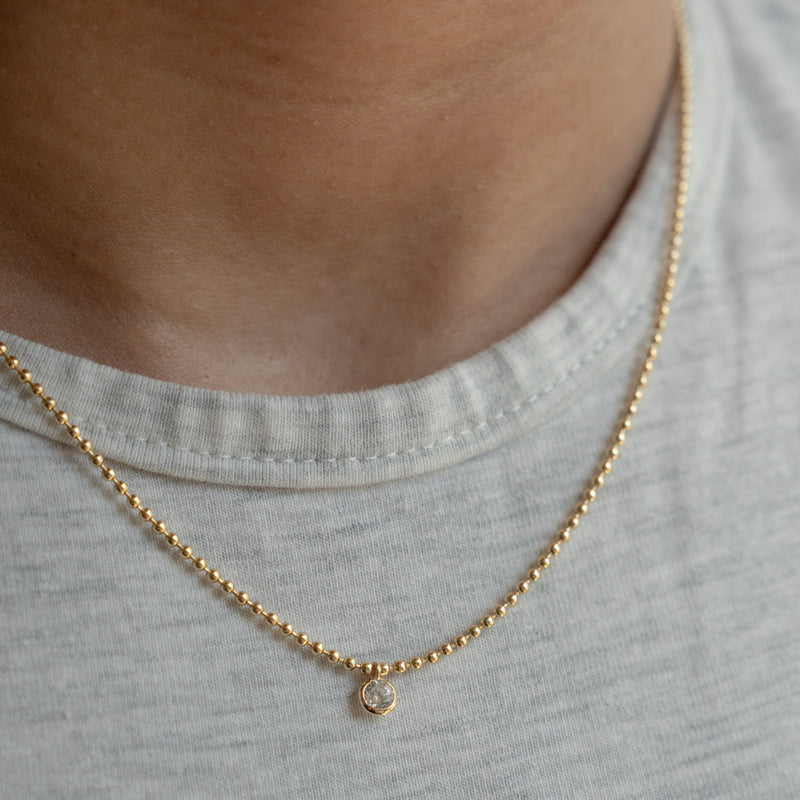 Ball Chain with Round Bezel Set CZ Necklace