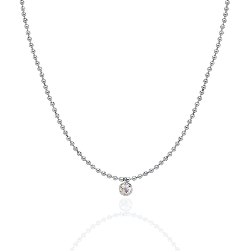 Ball Chain with Round Bezel Set CZ Necklace