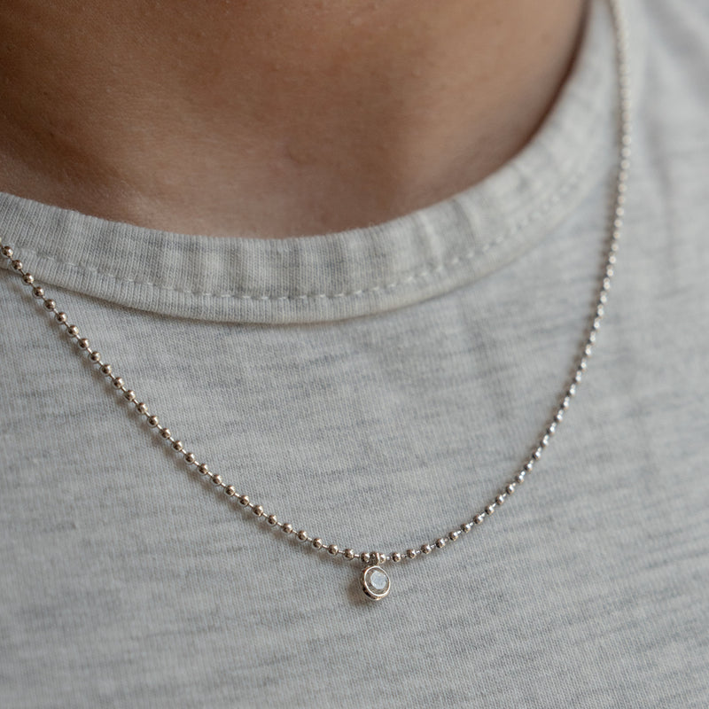 Ball Chain with Round Bezel Set CZ Necklace