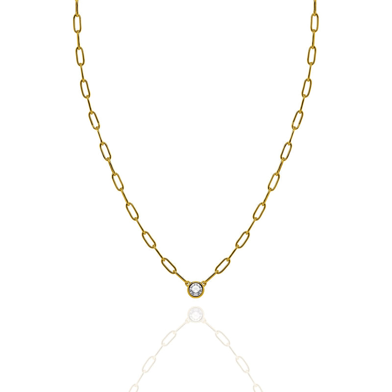 Bezel Set Round CZ Paperclip Necklace
