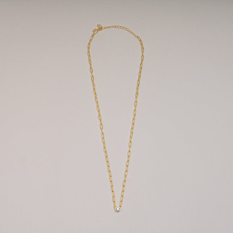 Bezel Set Round CZ Paperclip Necklace