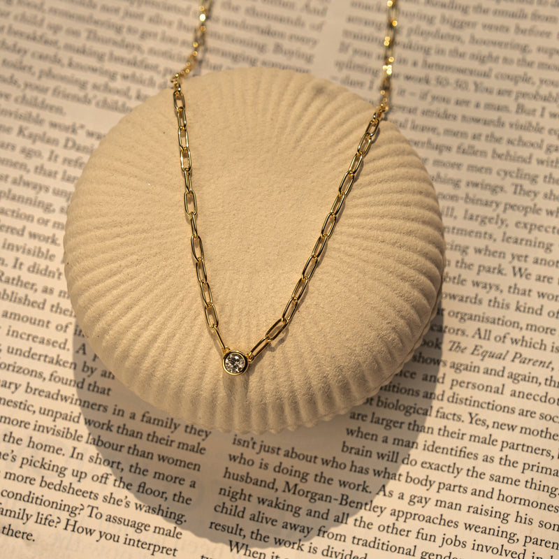 Bezel Set Round CZ Paperclip Necklace