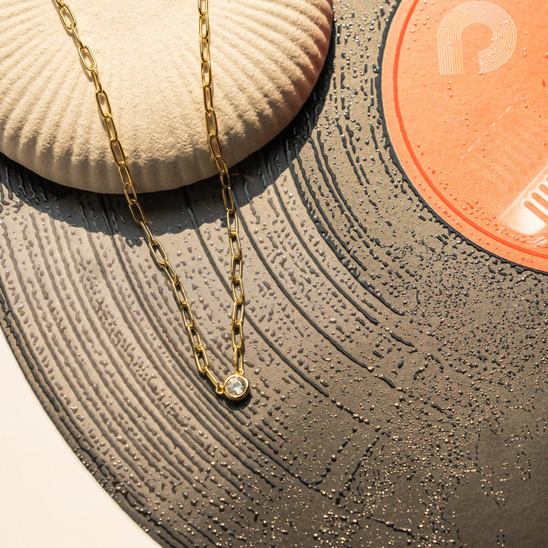 Bezel Set Round CZ Paperclip Necklace