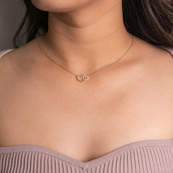 Gold Vermeil Interlocking CZ Pave & Plain Heart Necklace