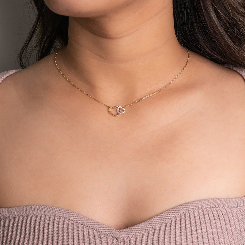 Gold Vermeil Interlocking CZ Pave & Plain Heart Necklace