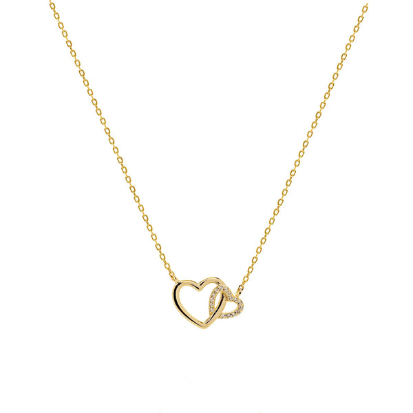 Gold Vermeil Interlocking CZ Pave & Plain Heart Necklace