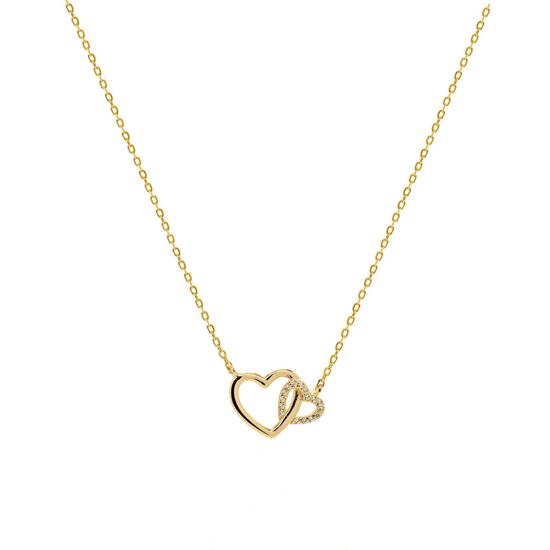 Gold Vermeil Interlocking CZ Pave & Plain Heart Necklace