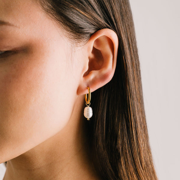 Gold Oceane Pearl Hoop Earrings