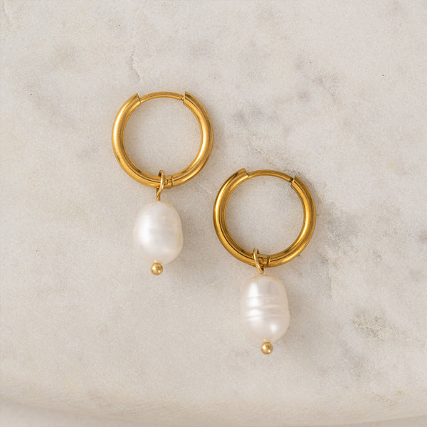 Gold Oceane Pearl Hoop Earrings