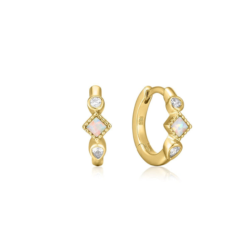 Gold Plated Opal & CZ Stone Huggie Hoops