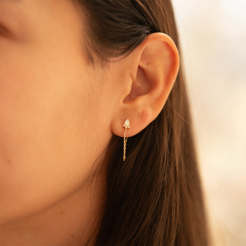 Opal and CZ Chain Link Earrings