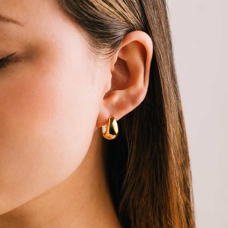 Gold Plated Oval Puff Hoop Earrings