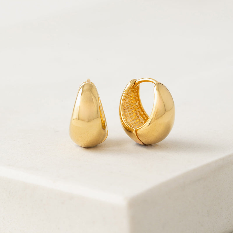 Gold Plated Oval Puff Hoop Earrings