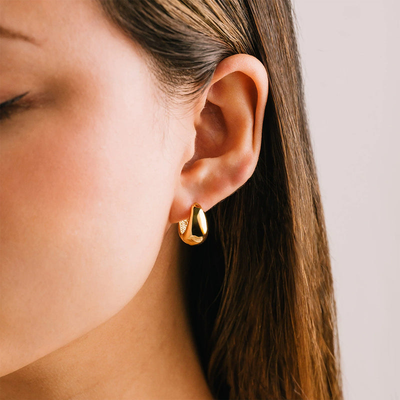 Rhodium Plated Oval Puff Hoop Earrings