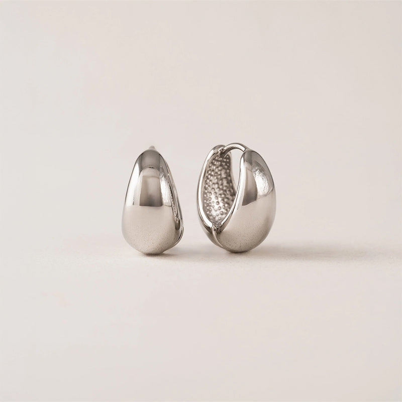 Rhodium Plated Oval Puff Hoop Earrings