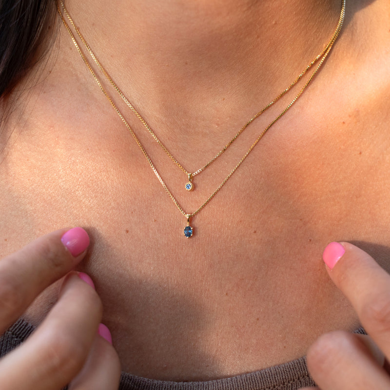 Gold Vermeil Oval Claw Set Blue Sapphire Necklace