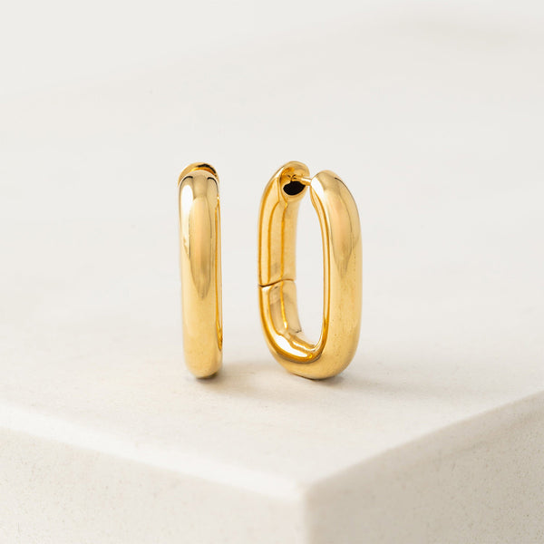 Gold Plated Midi Paperclip Puff Hoop Earrings